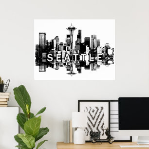 Seattle, Washington in zwart-wit Poster