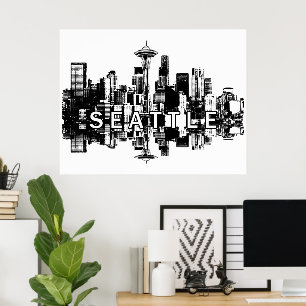 Seattle, Washington in zwart-wit Poster