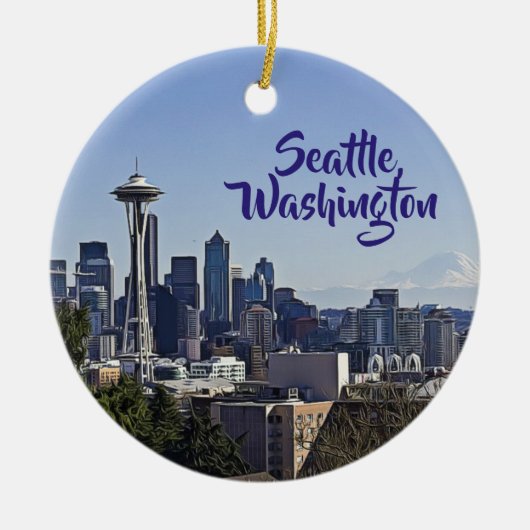 Seattle, Washington Keepomwille Souvenir Kerstmis Keramisch Ornament (Voorkant)