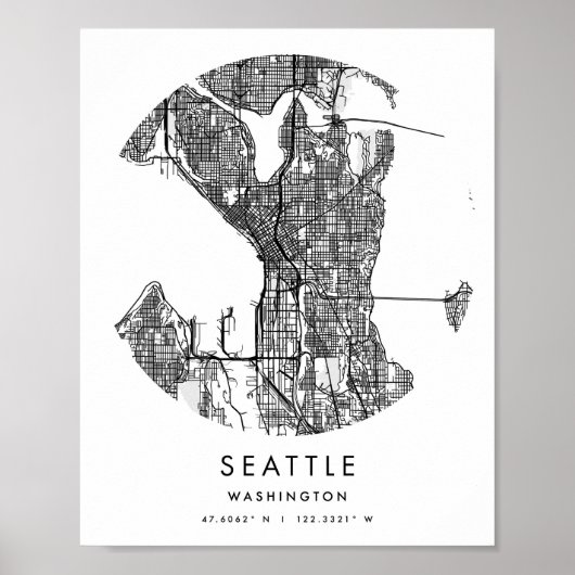 Seattle Washington Minimal Modern Circle Street Ma Poster (Voorkant)