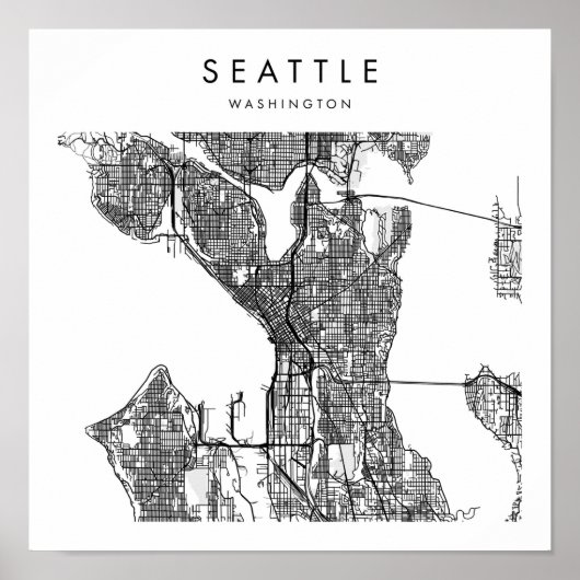 Seattle Washington Minimal Modern Street Map Poster (Voorkant)
