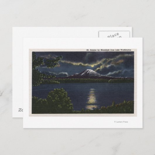Seattle, Washington - Moonlit Uitzicht van Mt. Briefkaart (Voorkant / Achterkant)
