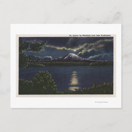 Seattle, Washington - Moonlit Uitzicht van Mt. Briefkaart (Voorkant)