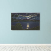 Seattle, Washington - Moonlit Uitzicht van Mt. Canvas Afdruk (Insitu (Houten vloer))