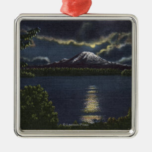 Seattle, Washington - Moonlit Uitzicht van Mt. Metalen Ornament