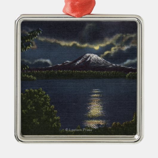 Seattle, Washington - Moonlit Uitzicht van Mt. Metalen Ornament (Voorkant)