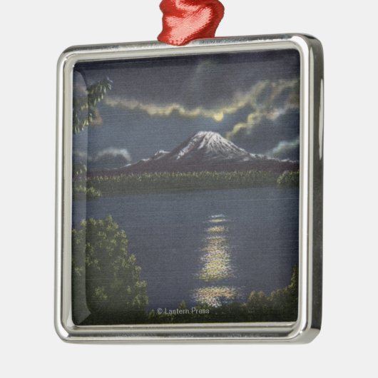 Seattle, Washington - Moonlit Uitzicht van Mt. Metalen Ornament (Links)