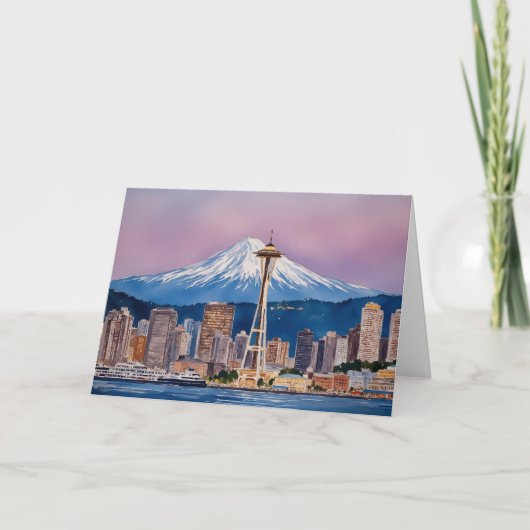 Seattle Washington Mount Rainier Waterverf Kaart (Voorkant)