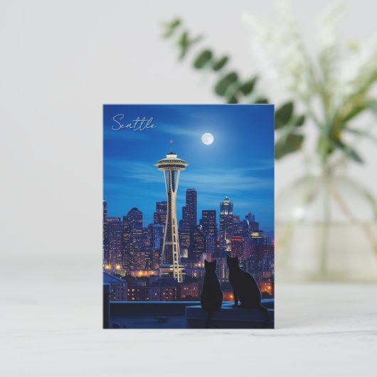 Seattle Washington Night Briefkaart (Staand voorkant)