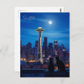 Seattle Washington Night Briefkaart (Voorkant / Achterkant)