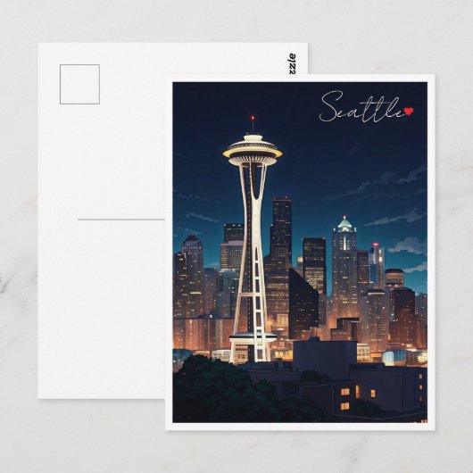 Seattle Washington Night Briefkaart (Voorkant / Achterkant)