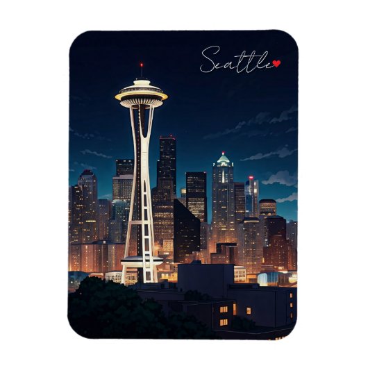 Seattle Washington Night Magneet (Verticaal)