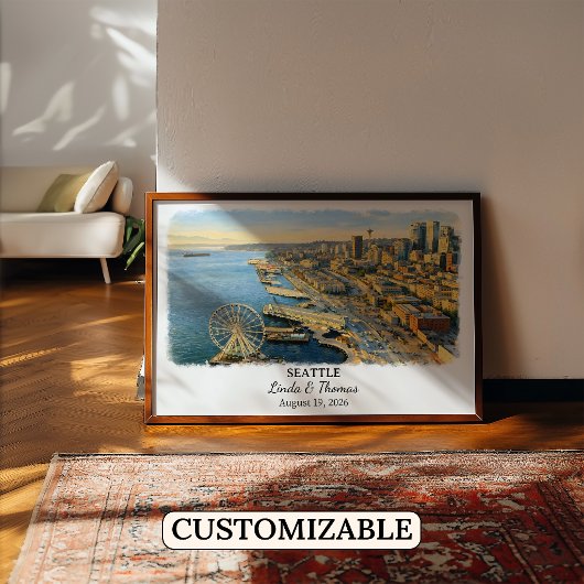 Seattle Washington Poster, Aquarel, Op Maat Poster