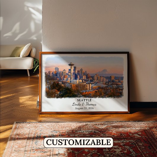 Seattle Washington Poster, Aquarel, Op Maat Poster