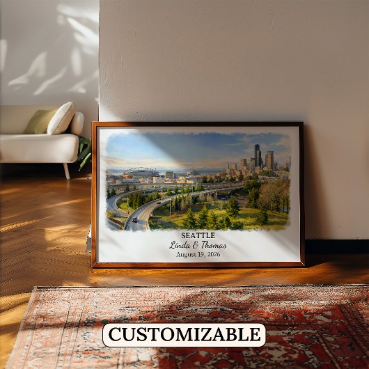 Seattle Washington Poster, Aquarel, Op Maat Poster