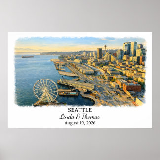 Seattle Washington Poster, Watercolor, Custom Poster
