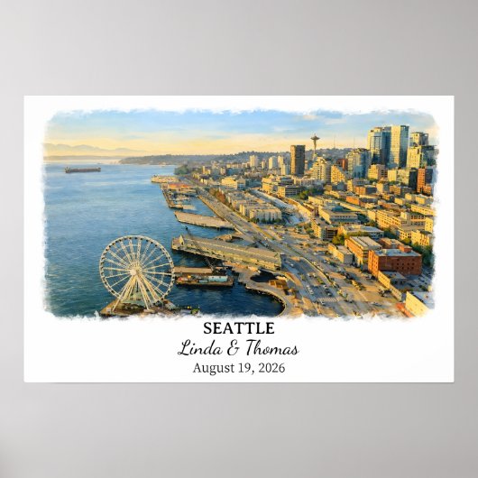 Seattle Washington Poster, Watercolor, Custom Poster (Voorkant)