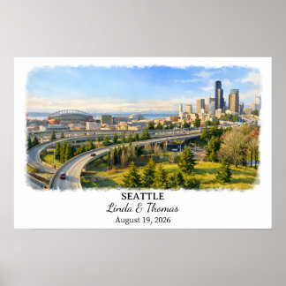 Seattle Washington Poster, Watercolor, Custom Poster