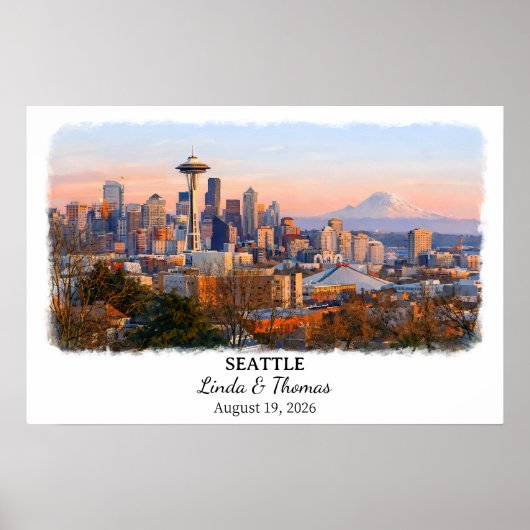 Seattle Washington Poster, Watercolor, Custom Poster (Voorkant)