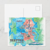 Seattle Washington Reisgids Briefkaart (Voorkant / Achterkant)
