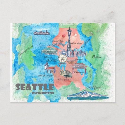 Seattle Washington Reisgids Briefkaart (Voorkant)