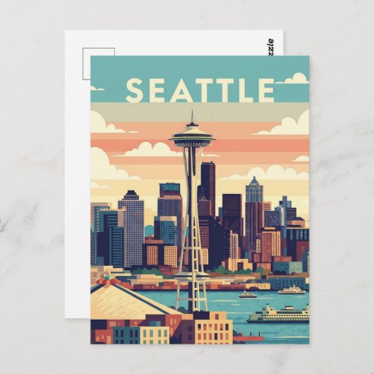 Seattle Washington Retro Briefkaart (Voorkant / Achterkant)