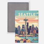 Seattle Washington Retro Magneet (Voorkant / Achterkant)