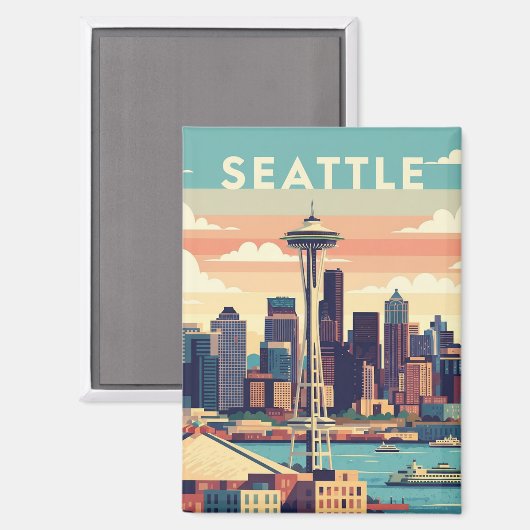 Seattle Washington Retro Magneet (Voorkant / Achterkant)