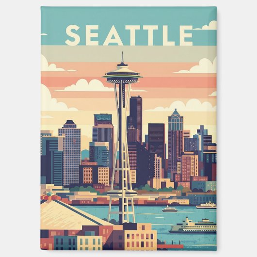 Seattle Washington Retro Magneet (Voorkant)