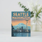 Seattle Washington Retro Skyline Briefkaart (Staand voorkant)