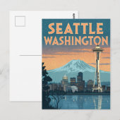 Seattle Washington Retro Skyline Briefkaart (Voorkant / Achterkant)