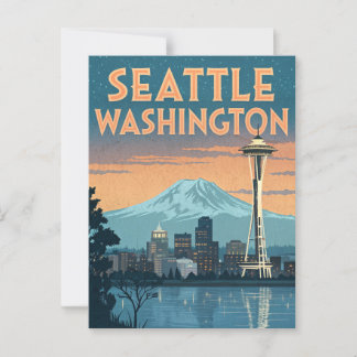 Seattle Washington Retro Skyline Briefkaart