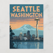 Seattle Washington Retro Skyline Briefkaart (Voorkant)