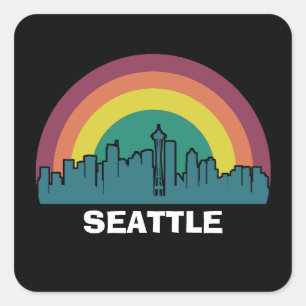 Seattle Washington Retro Sunset Cityscape Vierkante Sticker