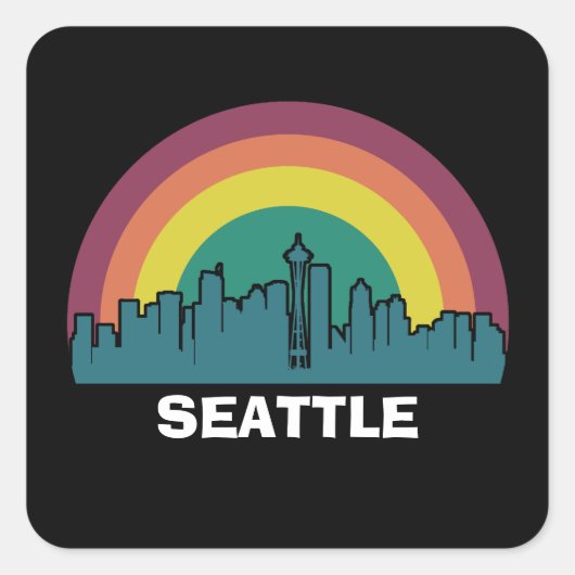Seattle Washington Retro Sunset Cityscape Vierkante Sticker (Voorkant)