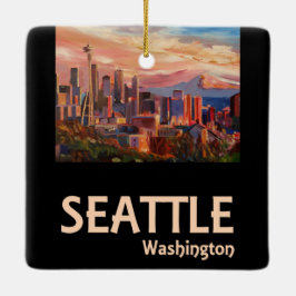 Seattle Washington Retro Travel Poster Keramisch Ornament