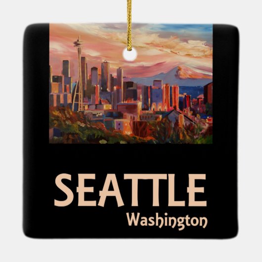 Seattle Washington Retro Travel Poster Keramisch Ornament (Achterkant)