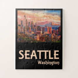 Seattle Washington Retro Travel Poster Legpuzzel