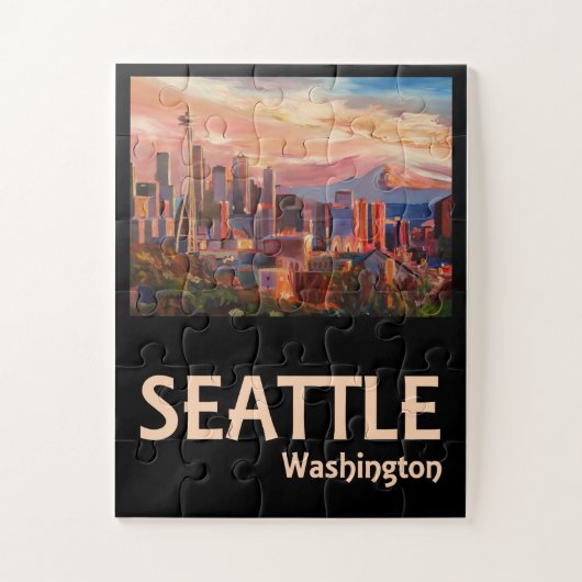 Seattle Washington Retro Travel Poster Legpuzzel (Verticaal)