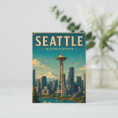 ☕ Seattle Washington Retro Vakantieherinnering Briefkaart (Staand voorkant)