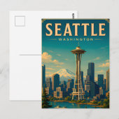 ☕ Seattle Washington Retro Vakantieherinnering Briefkaart (Voorkant / Achterkant)