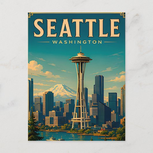 ☕ Seattle Washington Retro Vakantieherinnering Briefkaart (Voorkant)