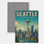☕ Seattle Washington Retro Vakantieherinnering Magneet (Voorkant / Achterkant)