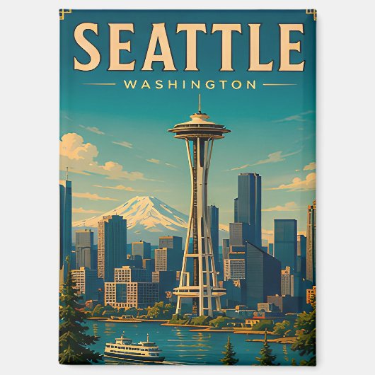 ☕ Seattle Washington Retro Vakantieherinnering Magneet (Voorkant)