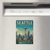 ☕ Seattle Washington Retro Vakantieherinnering Magneet (Insitu (Vaatwasser))