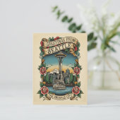Seattle Washington Retro Vintage Briefkaart (Staand voorkant)