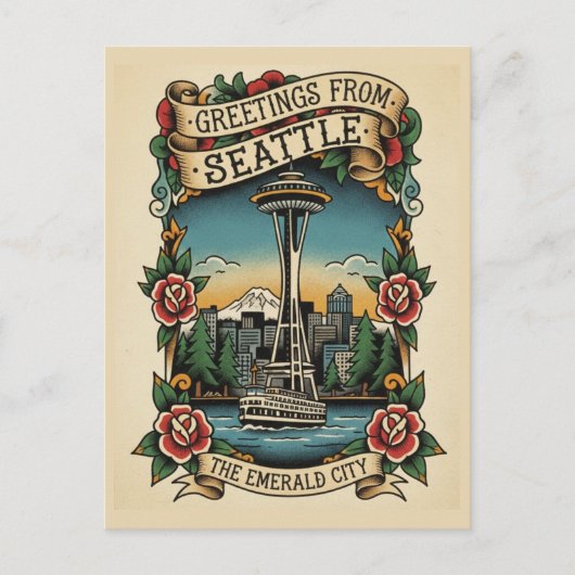 Seattle Washington Retro Vintage Briefkaart (Voorkant)