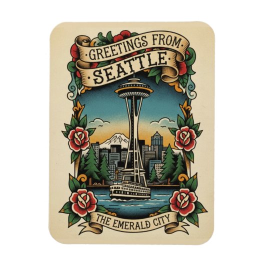 Seattle Washington Retro Vintage Magneet (Verticaal)
