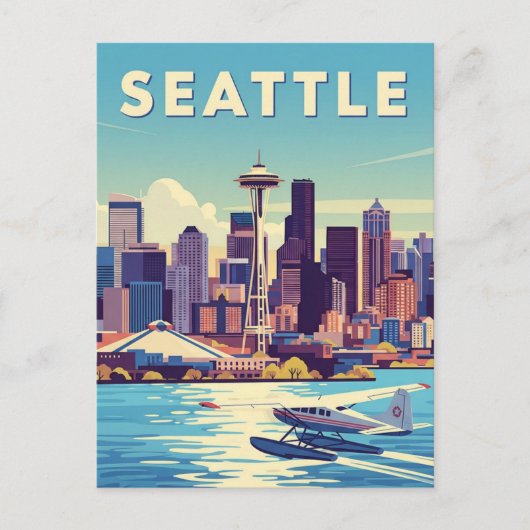 Seattle Washington Retro watervliegtuig Briefkaart (Voorkant)