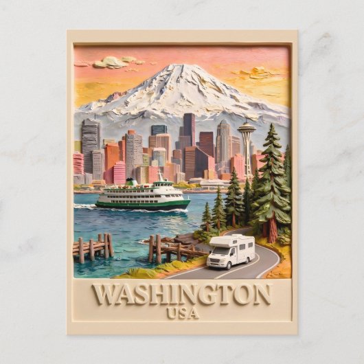 Seattle Washington Roadtrip Getextureerde Stadshem Briefkaart (Voorkant)